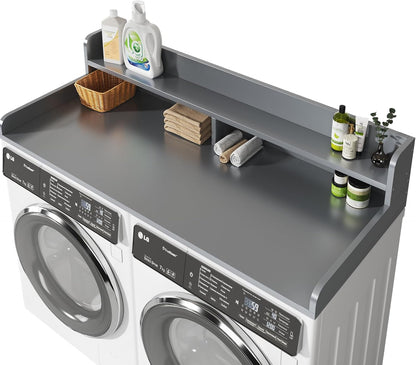 2-Tier Washer and Dryer Countertop with 2.75" H Guard,54" W x 27.5" D Laundry Countertop Cover with Non-Slip Pad,Large Space Laundry Topper for Folding Clothes Over Washer and Dryer-White
