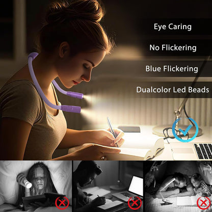 Rechargeable Hands-Free Neck Light with 3 Adjustable Color Modes, Black | Stepless Dimming, Flicker-Free Eye Protection, Flexible & Bendable, Long Battery Runtime, Protable Lightweight