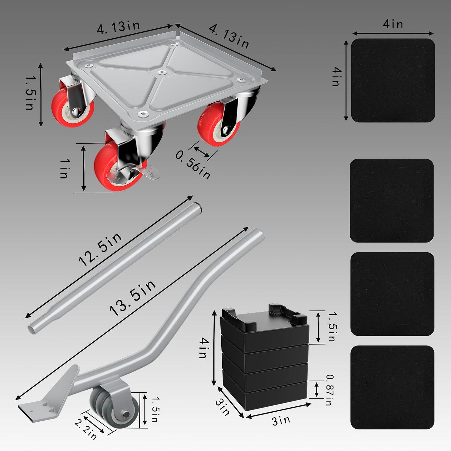 MYUEA Furniture Dolly,Furniture Movers with 5 Wheels,Carbon Steel Panel Heavy Duty Dolly,Maximum Load 3474 LBS,Furniture Lifter with 5 360° Rotatable Rubber Universal Wheels(Silver,6.89x6.9 in)
