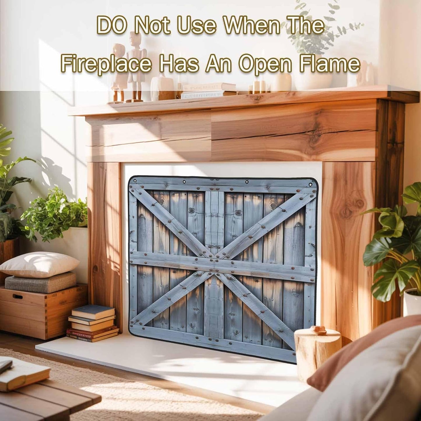 Magnetic Fireplace Cover Barn Gate Fireplace Screen Decorative Farmhouse Wood Grain Walls Door Insulation Fireplace Blocker Save Energy Fireplace Draft Stopper Covers for Living Room 36x30 Inch