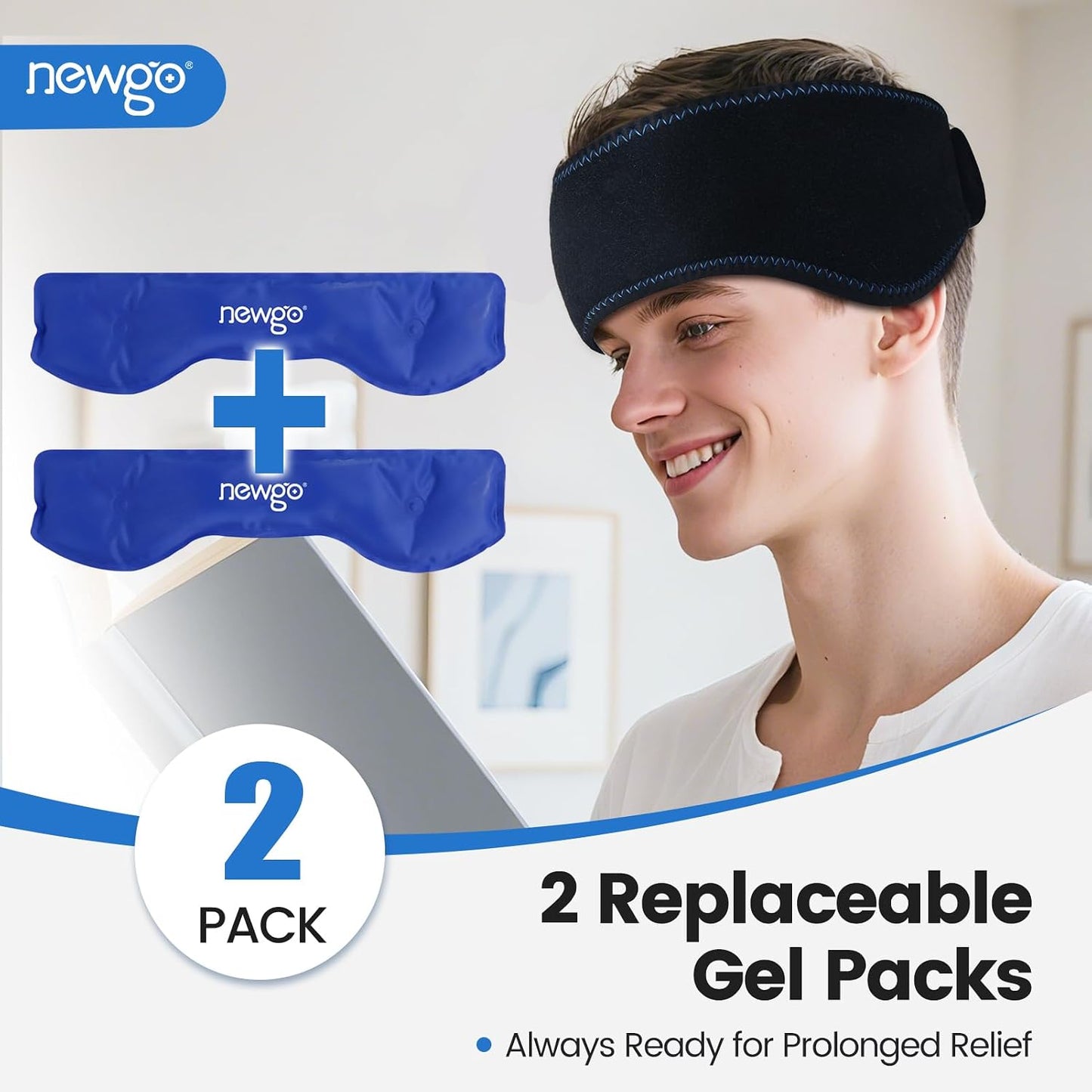 NEWGO Headache Ice Pack Head Wrap for Migraines, FSA Eligible | Reusable Head Ice Wrap, Removable Machine Washable, Soothes Tension Headaches, Sinus Pain, Chemo Discomfort, and Hot Flash