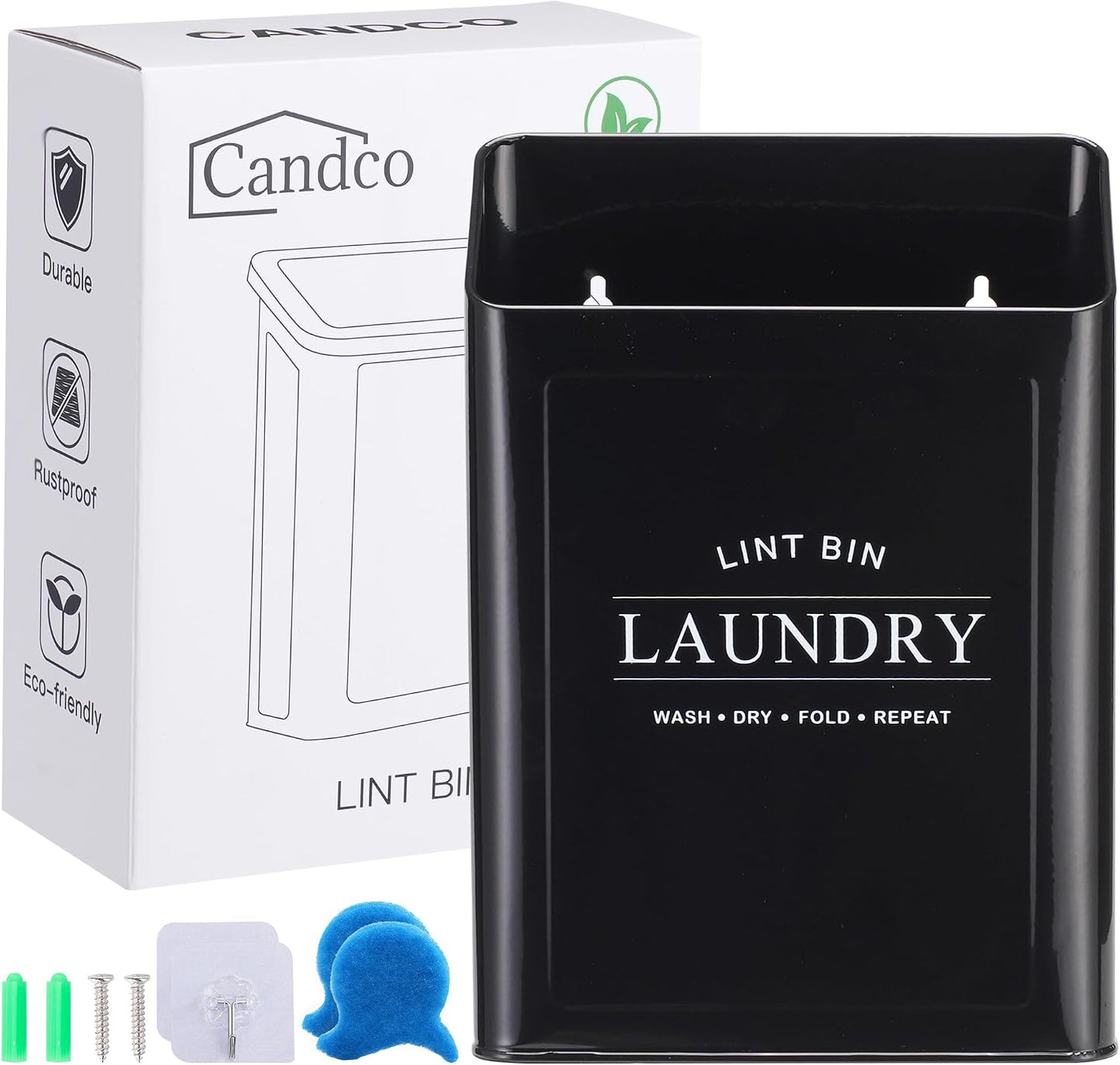 Magnetic Lint Bin, Metal Dryer Lint Trash Can for Laundry Room | Magnetic mount for dryer; includes 2 pet hair removers; farmhouse‑style decor; sturdy metal construction