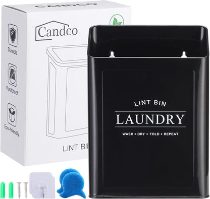 Magnetic Lint Bin, Metal Dryer Lint Trash Can for Laundry Room | Magnetic mount for dryer; includes 2 pet hair removers; farmhouse‑style decor; sturdy metal construction