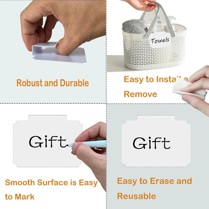 20 Basket Labels Clip On, Reusable Labels for Storage Bins, Removable Chalk Labels for Containers, Kitchen Closet Baskets and Storage Basket Holders with 2 White Chalk Markers