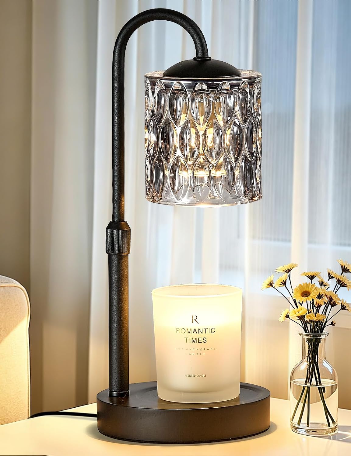 Briever Dimmable Candle Warmer Lamp with Timer, Height Adjustable Electric Candle Wax Warmer, Christmas Birthday Gifts for Women Mom, House Warming Gifts New Home Room Decor, Black Solid Wood Base