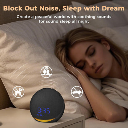 Sound Machine Alarm Clock for Bedroom: 25 Natural Sleep Sounds | White Noise Machine for Adults Kids Baby - Gentle Wake Up Alarm with Bluetooth Speaker - Putty