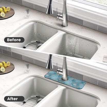 Wildflowers Floral Flower Kitchen Sink Splash Guard Faucet Mat Super Absorbent Fast Drying Mat Sink Gadgets-Fast Drying Pad Sink Mat For Kitchen Bathroom (15" X 5.5" )
