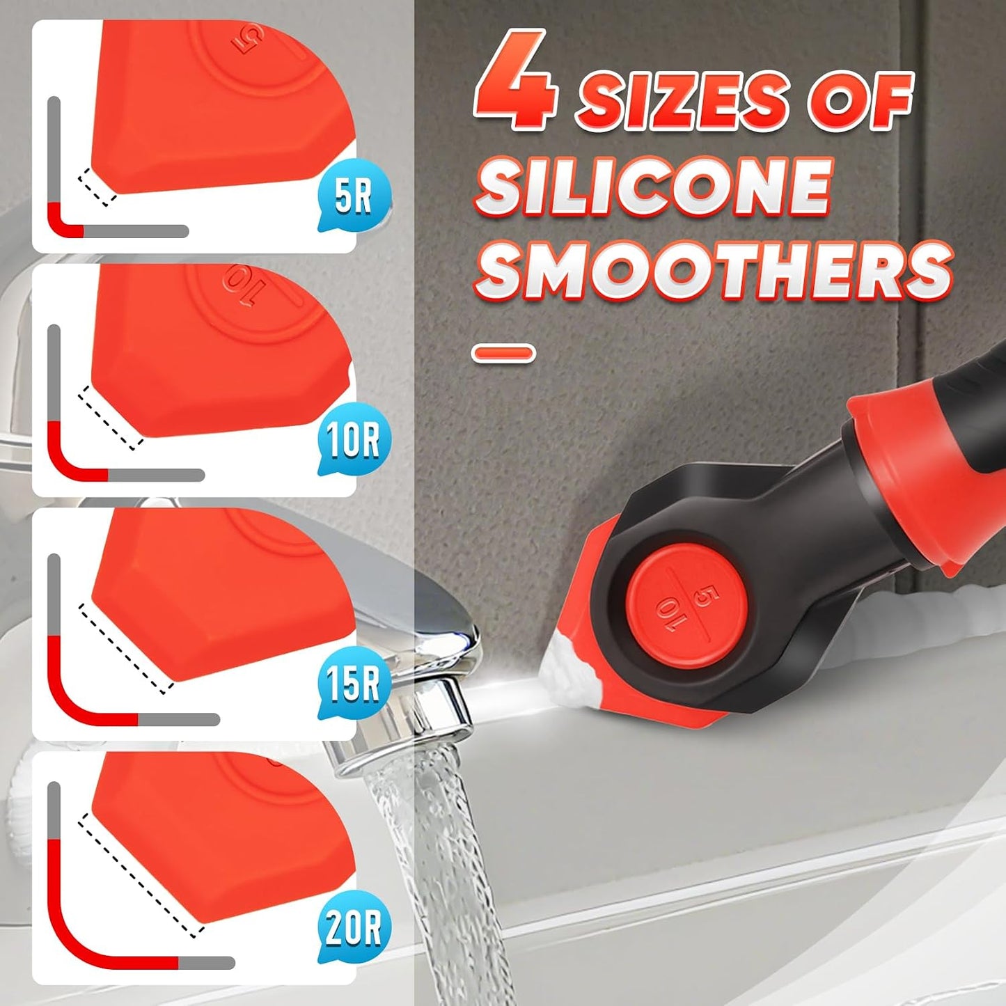 DIYSELF 4-in-1 Caulking Remover Tool, Silicone Caulking Tools for Tile, Red | Bathtub Caulking Tool, Shower Caulk Remover Tool, Razor Scraper for Tile, Grout, Windows & Home Repairs