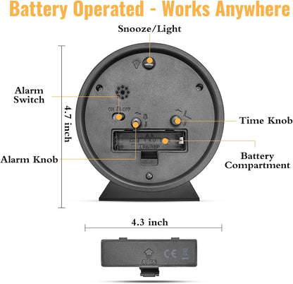 4.5 Inch Small Desk Clock Battery Analog Alarm Clock for Bedroom, Black