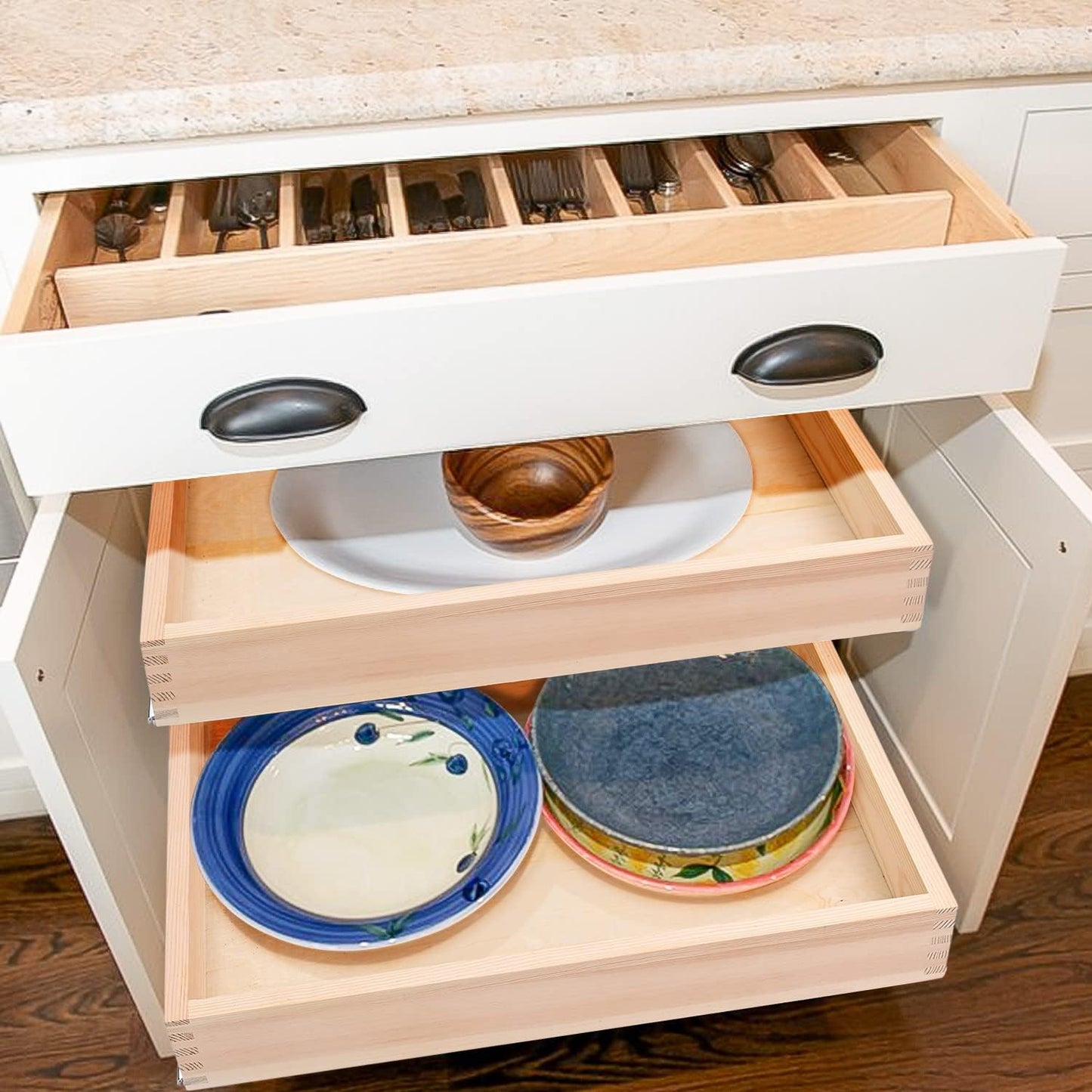 32''W x 21''D x 3''H Pull Out Cabinet Drawer Soft Close Slide Out Wood Organizer for Kitchen, Finished, Bottom and Side Assembly (Wood Drawer Part Width is 31inch)