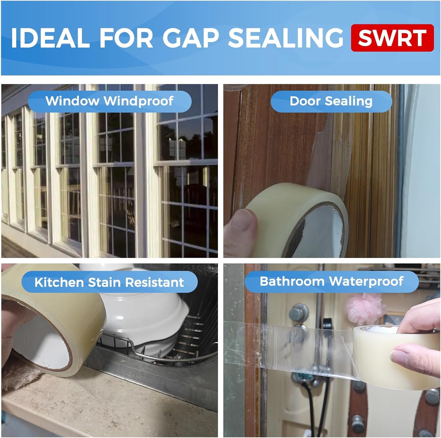SWRT 2" x30YD 8Mil Window Sealing Tape No Residue | 8 mil thick, heavy duty, transparent, Window seal kit for summer heat, Window insulation in summer, Sealling window AC units,