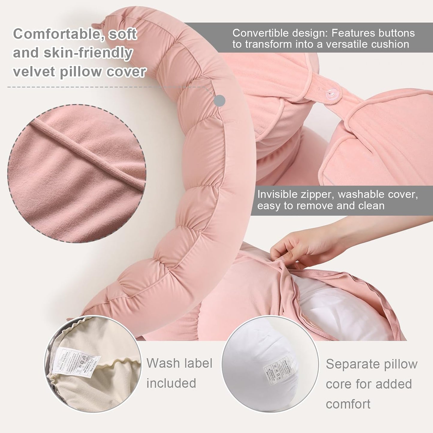 Peallow(Pat. Pend) – Long Round Body Pillow for Adults, Bolster Pillow for Sleeping, Soft and Supportive Pillow for Sleeping & Lumbar Support (Green-White, 29.5")