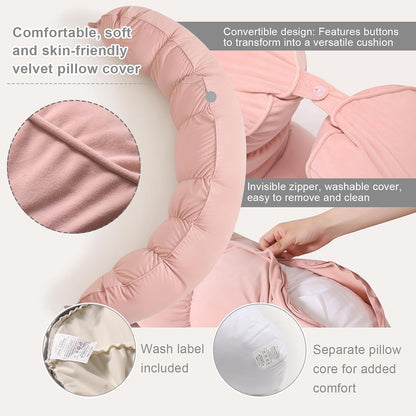 Peallow(Pat. Pend) – Long Round Body Pillow for Adults, Bolster Pillow for Sleeping, Soft and Supportive Pillow for Sleeping & Lumbar Support (Green-White, 29.5")