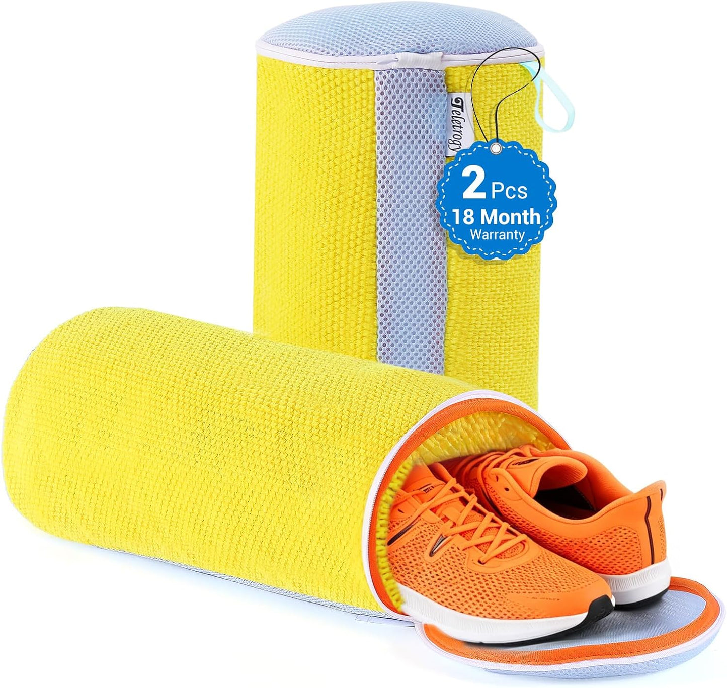 2-Pack Shoe Washing Machine Bags for Sneakers & Delicate Shoes, White | 3X Fade-resistant Fabric and 20,000+ Dense Fibers Lift Dirt, Protect Shoes and Reduce Scrubbing, Washer / Dryer Safe