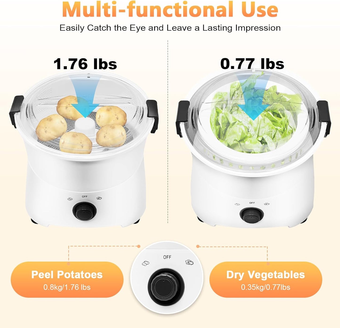 Electric Potato Peeler, 110-120V 85W Commercial Automatic Potato Peeler 2-in-1 One-button Drive Potato Peeling Spinner Machine for Kitchens Restaurants & Fast Food Stores