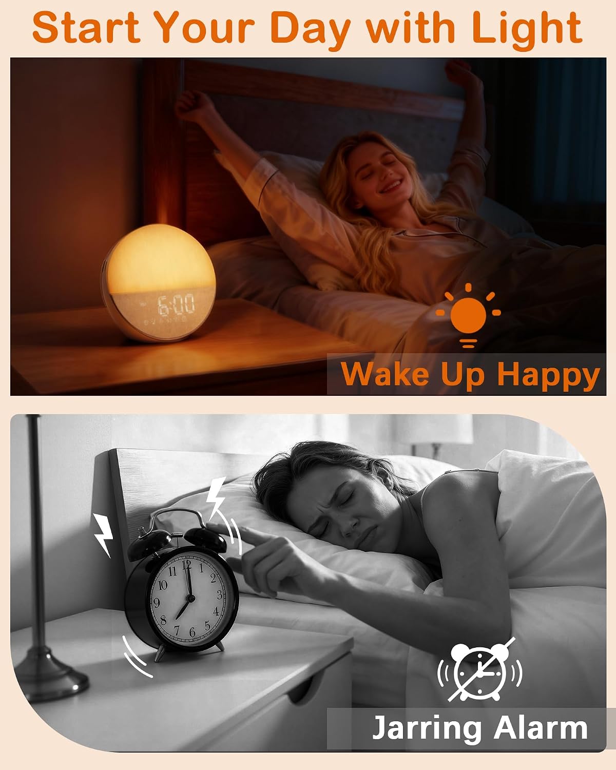 Sunrise Alarm Clock with Sounds Machine:Gentle Wake Up for Heavy Sleepers | Relieve Anxiety Dimmable Clock with Bluetooth Memory for Bedroom - White Noise Machine with 30 Sleep Sounds