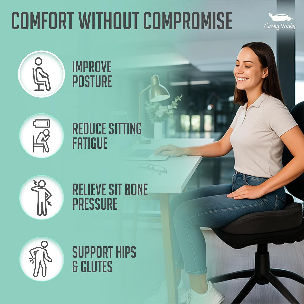 Cushy Tushy Premium Foldable Travel Seat Cushion - for Relief of Lower Back, Sciatic, Butt and Tailbone Pain - for Home & Office Use, Perfect for Travel or Driving - Coccyx Seat Cushion