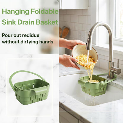 Kitchen Foldable Hanging Sink Drain Basket - Faucet Hanging Strainer Basket | Multifunctional
