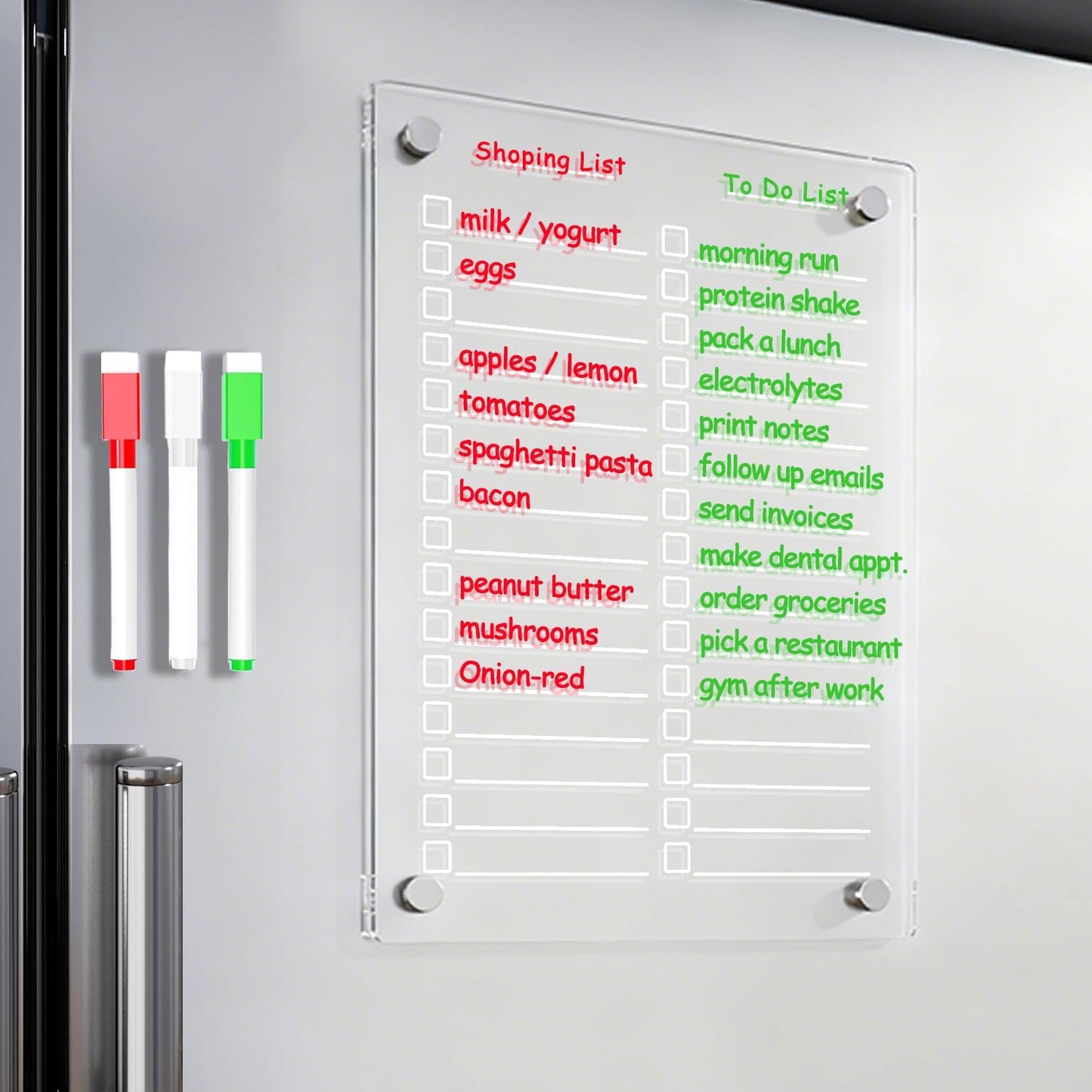 Magnetic Dry Erase to Do List Board for Fridge, 12 X 8 inch Acrylic Shopping List Whiteboard with 3 Markers