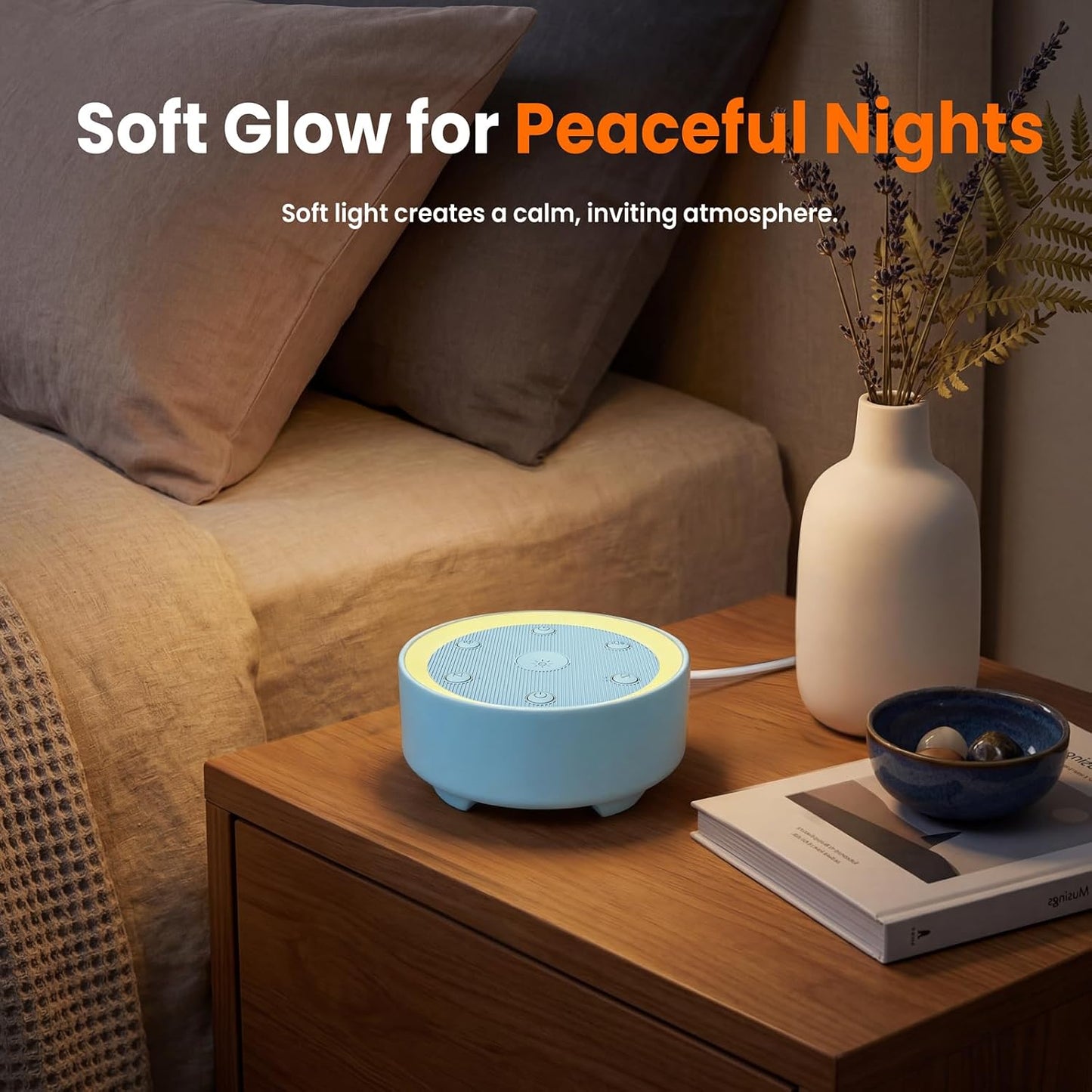 Kipcush White Noise Machine for Sleeping, Baby & Adults, High-Fidelity Non-Looping Sounds, Sleep Sound Machine with Dimmable Night Light, USB Powered, Memory Function, Home, Nursery & Travel