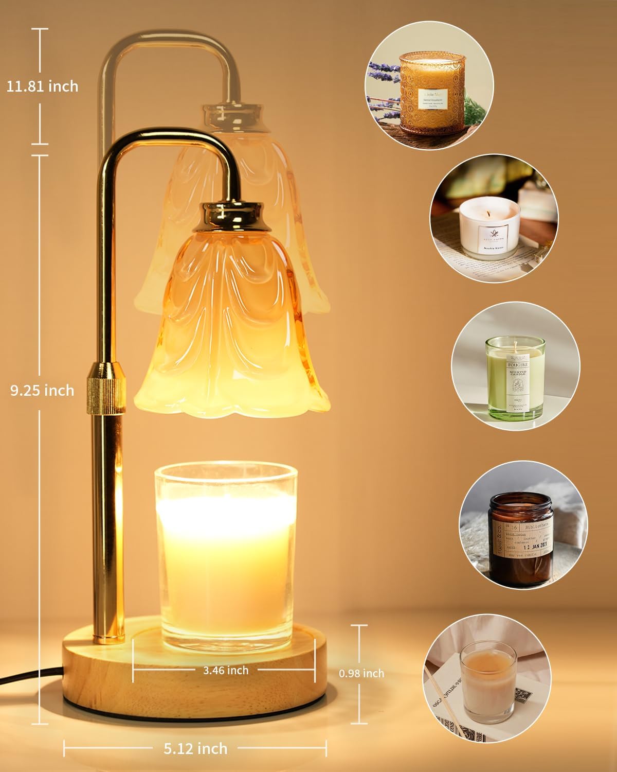 SupBri Candle Warmer Lamp with Timer & 4Bulbs, Pink Flower Glass Shdae