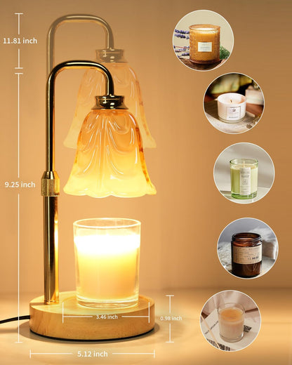 SupBri Candle Warmer Lamp with Timer & 4Bulbs, Pink Flower Glass Shdae