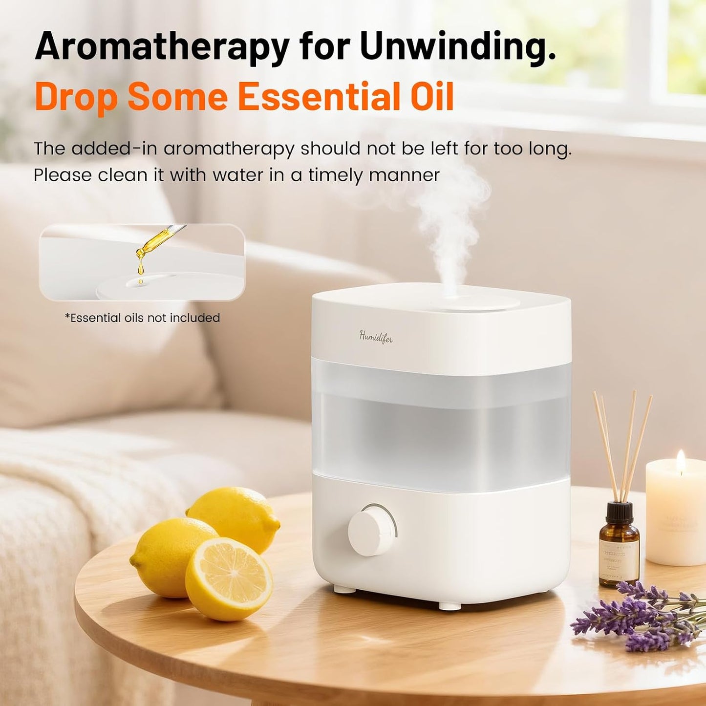 Humidifiers for Bedroom, 2L Top Fill Cool Mist Humidifier, 20dB Quiet ﻿ | 2L top-fill tank, dual 360° nozzles, 20dB quiet operation, stepless mist control, 7-color light, and low-water auto shut-off