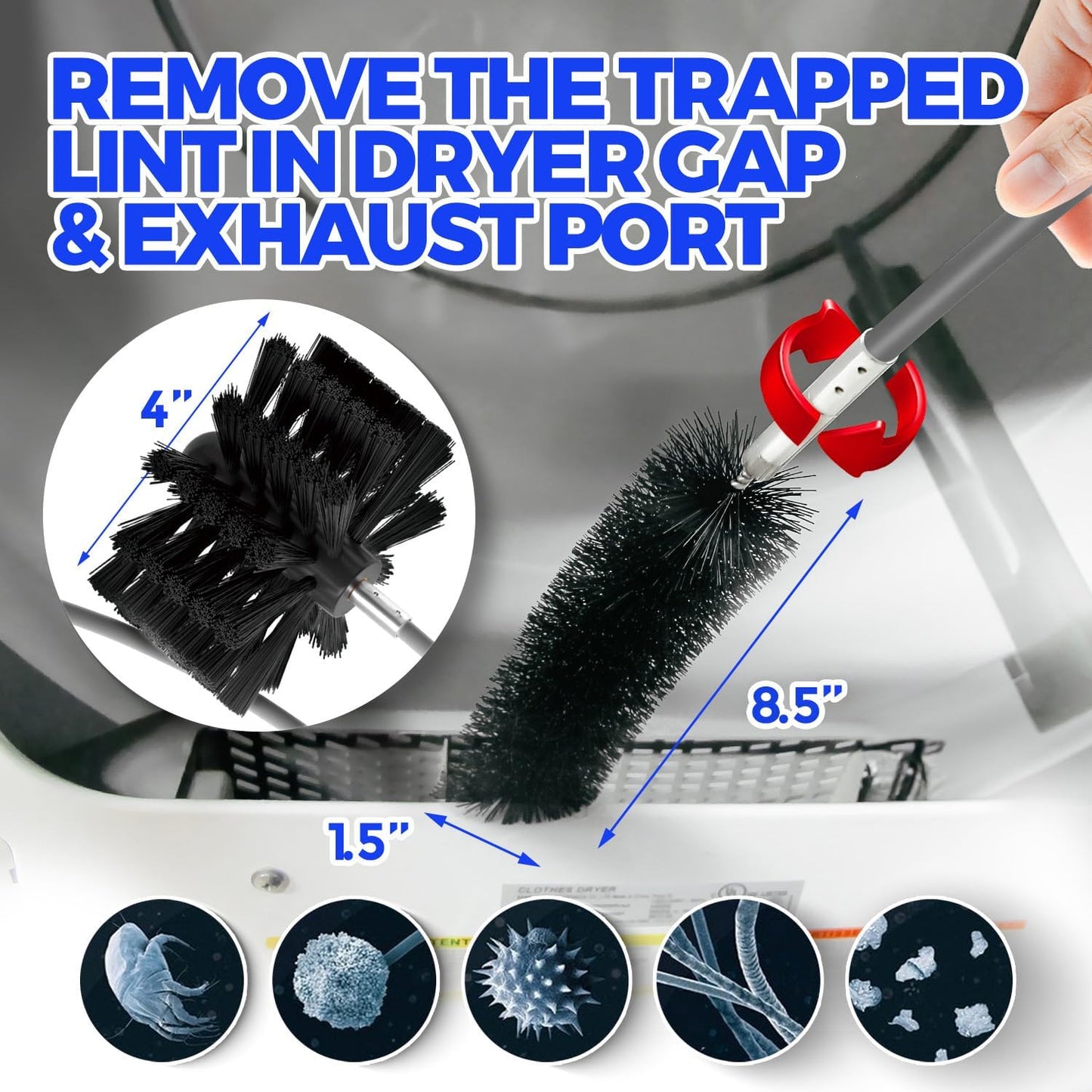 Holikme Dryer Vent Cleaner Kit - 30Ft Fireplace Chimney Brushes Flexible | Dryer Vent Cleaner Brush with Drill Attachment, Removes Years of Lint Buildup, Improves Airflow, Faster Drying & Fire Safety