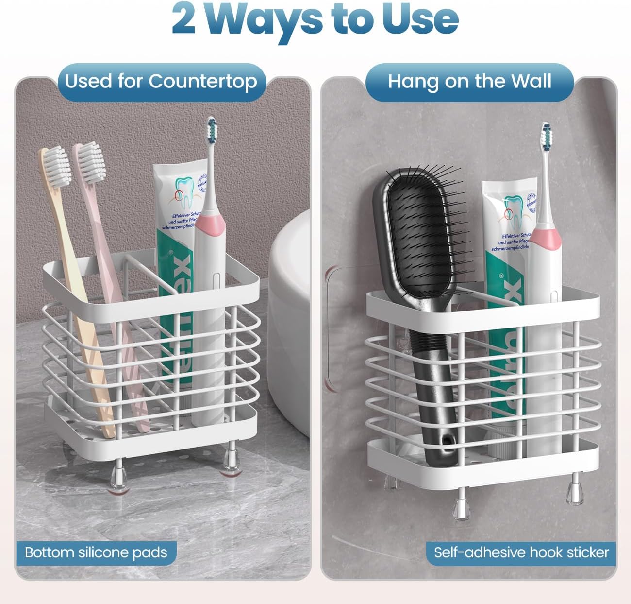 Luxspire Toothbrush Holders for Bathroom, Stainless Steel, 6 Slots, Black | Toothbrush Holders With Drainage, For Bathroom Countertop & Kitchen Sink, Bathroom Accessories