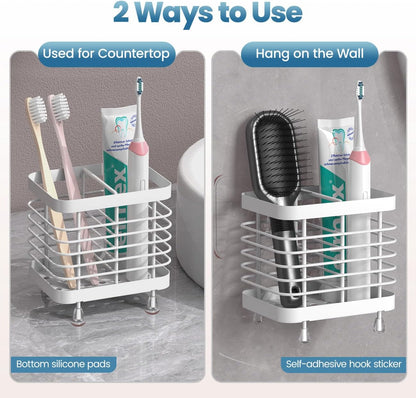 Luxspire Toothbrush Holders for Bathroom, Stainless Steel, 6 Slots, Black | Toothbrush Holders With Drainage, For Bathroom Countertop & Kitchen Sink, Bathroom Accessories