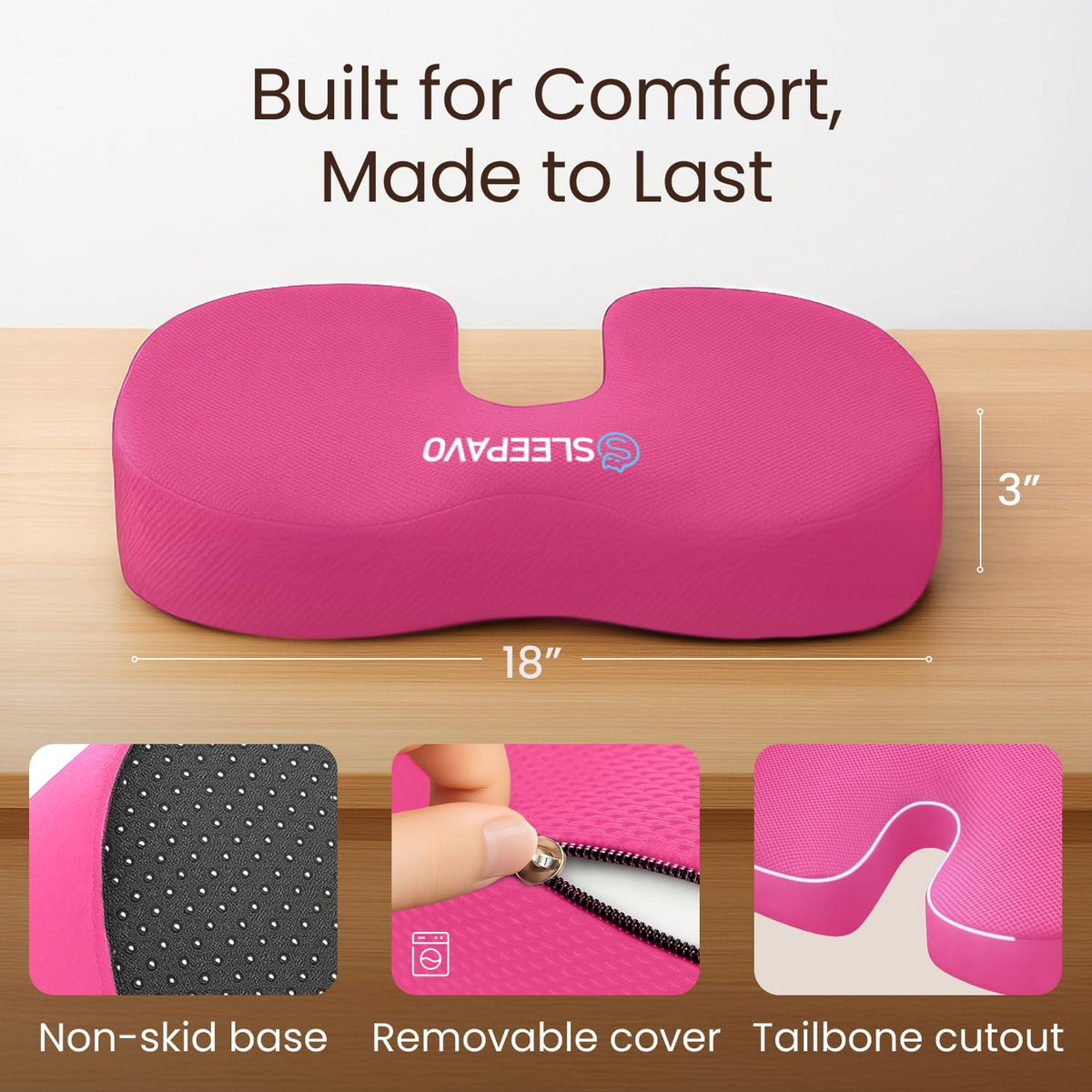 Sleepavo Office Chair Cushion, Seat Cushion for Tailbone Pain Relief Butt