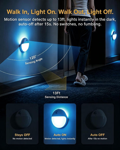 Small Motion Sensor Amber Night Light Battery Operated, Toilet Light | 2 Pack, 3 Modes, Dimmable 1-15lm, Dim Light Soft Glow, No Plug, Wireless Stick on Light for Bedroom, Sleep, Bathroom, Kids