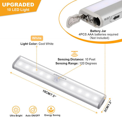 URPOWER Motion Sensor Light Indoor Motion Sensor Closet Lights Battery Operated Magnetic Under Cabinet Lights Strip Wireless Stick Up Night Lights (Cool White 2 Pack)