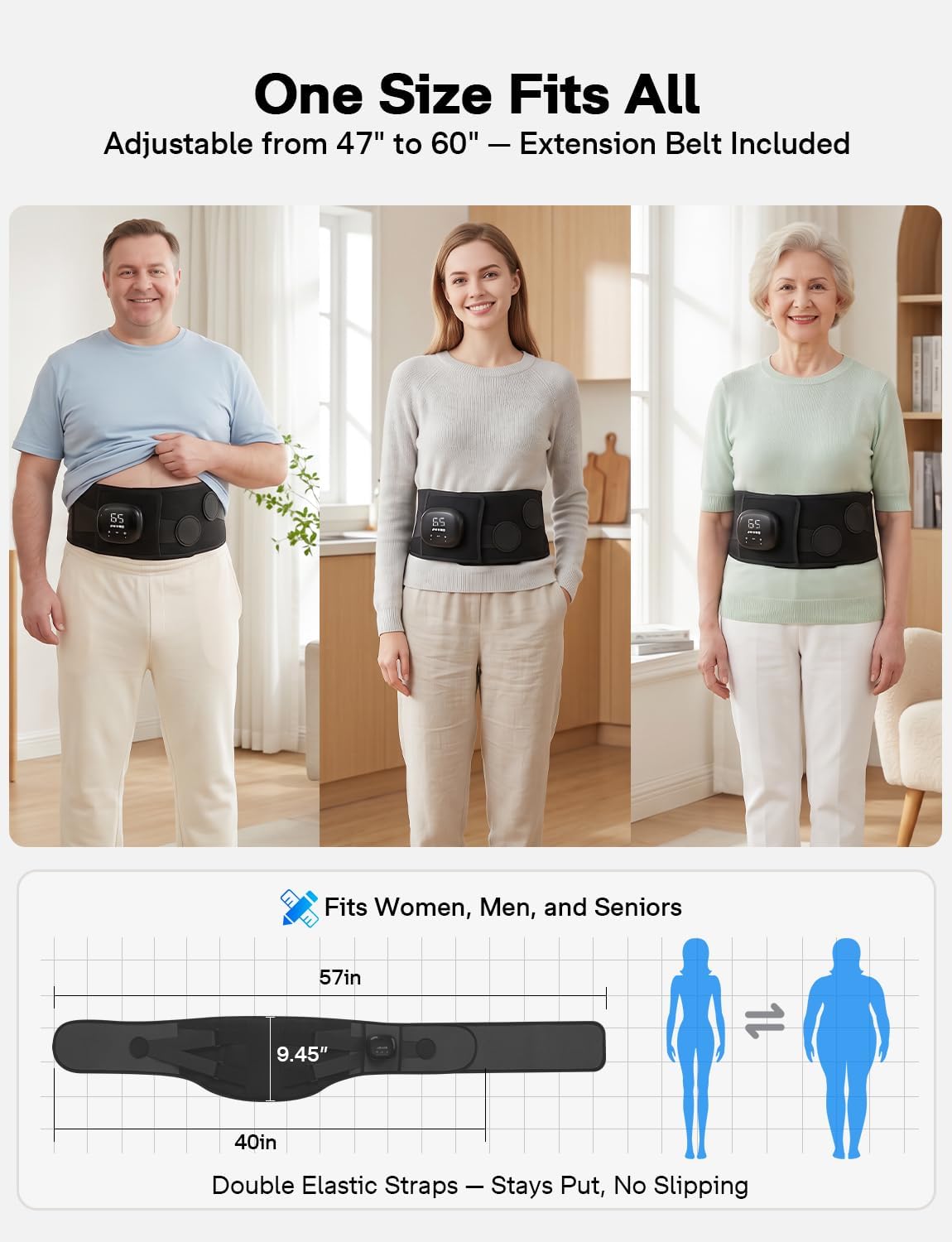 Cordless Heating Pad for Back, Graphene 5 Massage Mode Warmth Rechargeable Heated Waist Belt for Back Pain Relief, 3 Heat Level 30-Min Auto-Off 35dB No Noise, Gifts for Women Men Senior