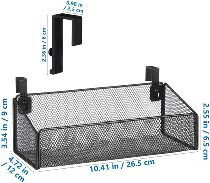 Bedside Hanging Basket, Black Metal Wire Mesh Storage Organizer Caddy, Over The Bunk Bed Headboard Cubicle Shelf Rack for College Dorm Office Desk Phone Book Storage, 10.4 x 4.7 In