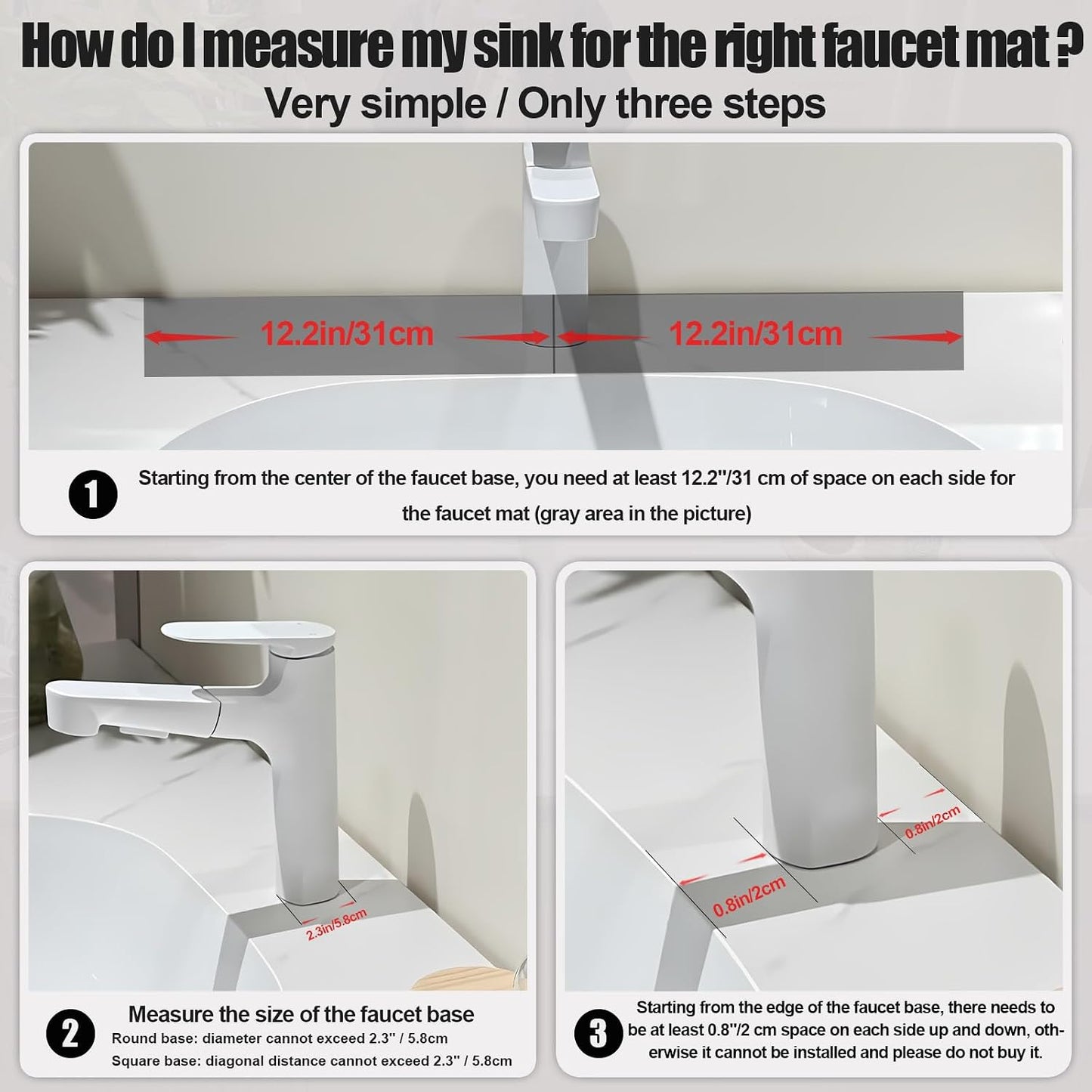 Stone Faucet Mat For Kitchen Sink, 23.6" Diatomite Quick Drying Stone Mat For Kitchen Sink, Sink Splash Guard, Super Absorbent, Sink Stone Quick Dry Around Faucet For Bathroom Counter (White)