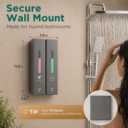 Shampoo and Conditioner Dispenser Wall Mounted, 3-Chamber Shower Soap Dispenser for Bathroom, 1200ML Large Capacity, No-Drill Installation, Clog-Free Pump for Thick Liquids (black-3-pack)