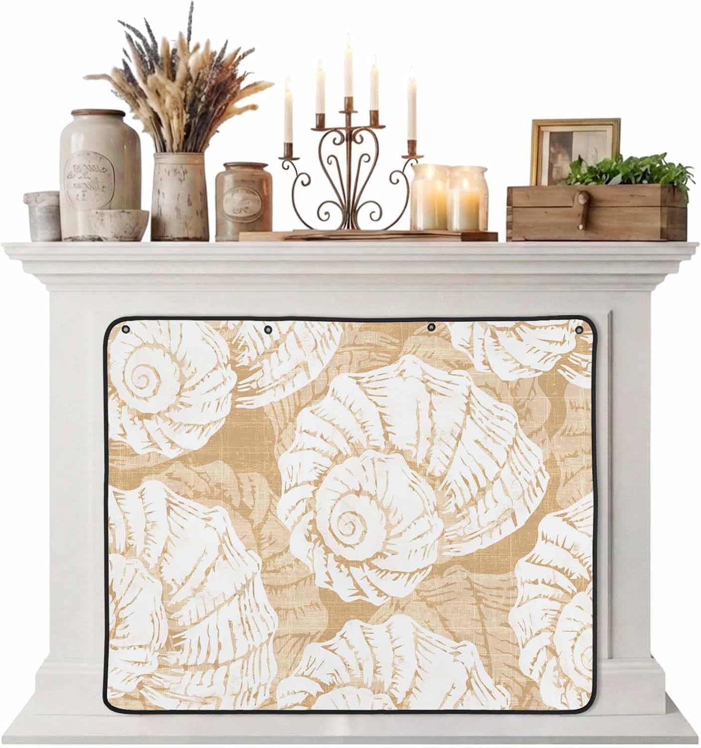 Magnetic Fireplace Cover Navy Blue Coastal Shells Fireplace Screen Decorative Ocean Conch Marine Life Insulation Fireplace Blocker Save Energy Fireplace Draft Stopper Covers for Living Room 36x30 Inch