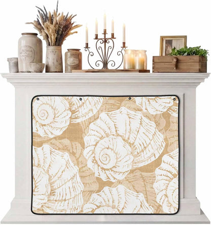 Magnetic Fireplace Cover Navy Blue Coastal Shells Fireplace Screen Decorative Ocean Conch Marine Life Insulation Fireplace Blocker Save Energy Fireplace Draft Stopper Covers for Living Room 36x30 Inch