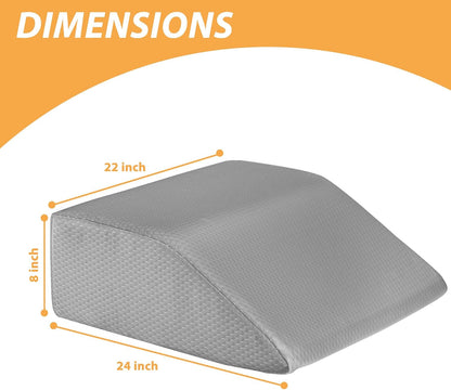 Bedluxe Leg Pillow Elevation Blood Circulation, Wedge Pillow for Legs Swelling, Leg Elevating Wedge Pillow for After Surgery, Foot Knee Pillow for Leg Rest, Sleeping, Memory Foam Top, 8in, White/Grey