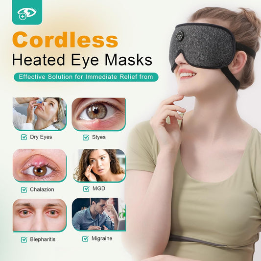 UNCN Heated Eye Mask for Dry Eyes Cordless Rechargeable 4 Temp Settings | 2500mAh cordless 4 temp settings 85-155°F 4 auto timers 20-50min off block light adjustable washable cotton cover