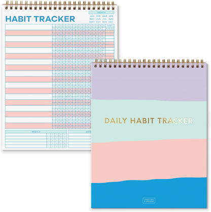 S&O Striped Habit Tracker Calendar - 24 Month Daily task Journal - Undated Routine Planner with Personalized Goal Chart for Health, Fitness & Finance - Weekly Chore Chart for Adults