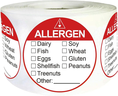 Allergen Allergy Warning Labels Sticker Red Adhesive Allergies Stickers | 2 Inch Fluorescent Food Rotation Labels Food Allergy Warning Circle Dots Label for Grocery Stores,Food Packaging 500 Pcs