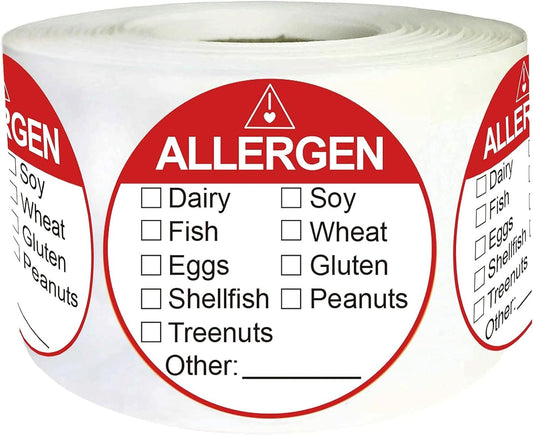 Allergen Allergy Warning Labels Sticker Red Adhesive Allergies Stickers