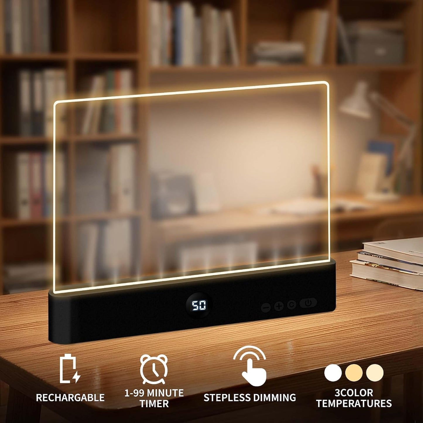 LED Reading Book Page Light - USB Rechargeable Flat Books Night Lamp - Smart Clear Read Booklight Panel - Dimmable Plate with 3 Colors & Timer - Portable Eye Care Reading Light for Bed Time (White)