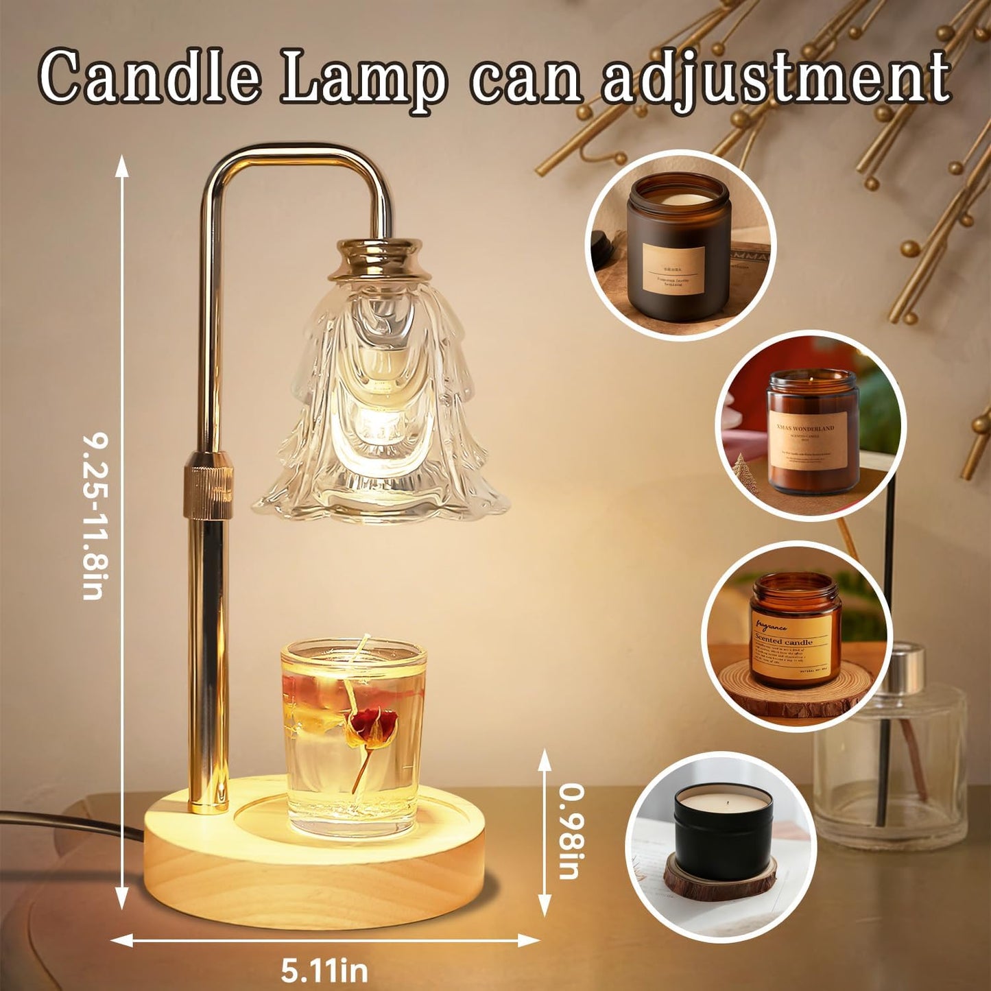 Droyek Candle Warmer Lamp with Timer Electric Candle Warmer Lamp Adjustable Height Dimmable Wax Warmer Lamp Jar Candles with 2 Bulbs for Home Decor & Office