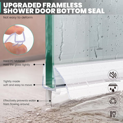 Frameless Shower Door Bottom Seal Strip for 3/8"(10mm) Thick Glass, Super Clear 36 Inch Long 2PCS Shower Door Seal, to Water Block