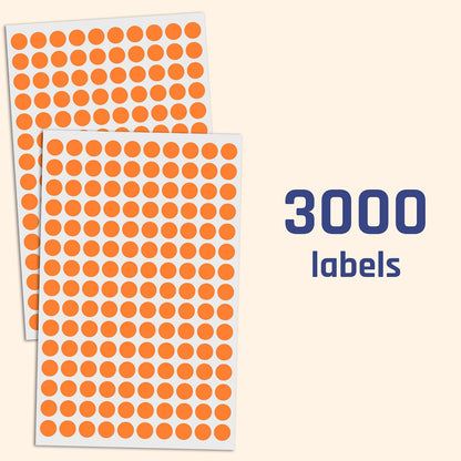 3000 Pieces, Small Colored Dot Round Stickers Labels - 10 Colors, 0.375"