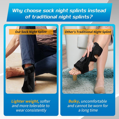 Upgraded Plantar Fasciitis Night Splint Sock with Massage Ball for Plantar Fasciitis Relief, Soft & Comfortable Foot Brace for Achilles Tendonitis Heal Spur Foot-drop Flat-arch for Women and Men, Small-Black