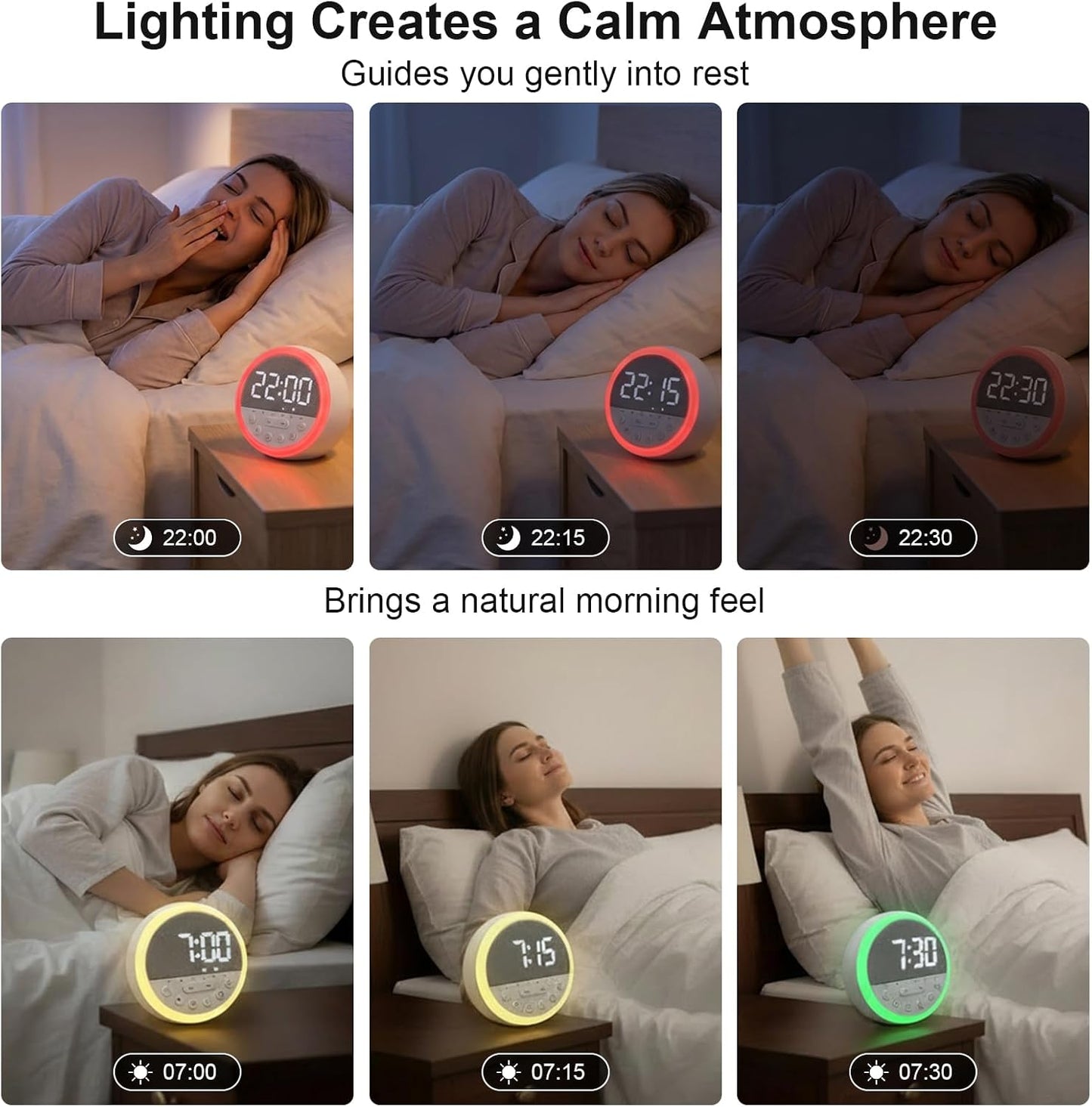 OCEST Sunrise Alarm Clock with White Noise & Dimmable RGB Night Light | Rechargeable Wake Up Light & Sound Machine with 11 Sleep Sounds, Timer, Snooze, Perfect for Kids Babies Adults and Bedside